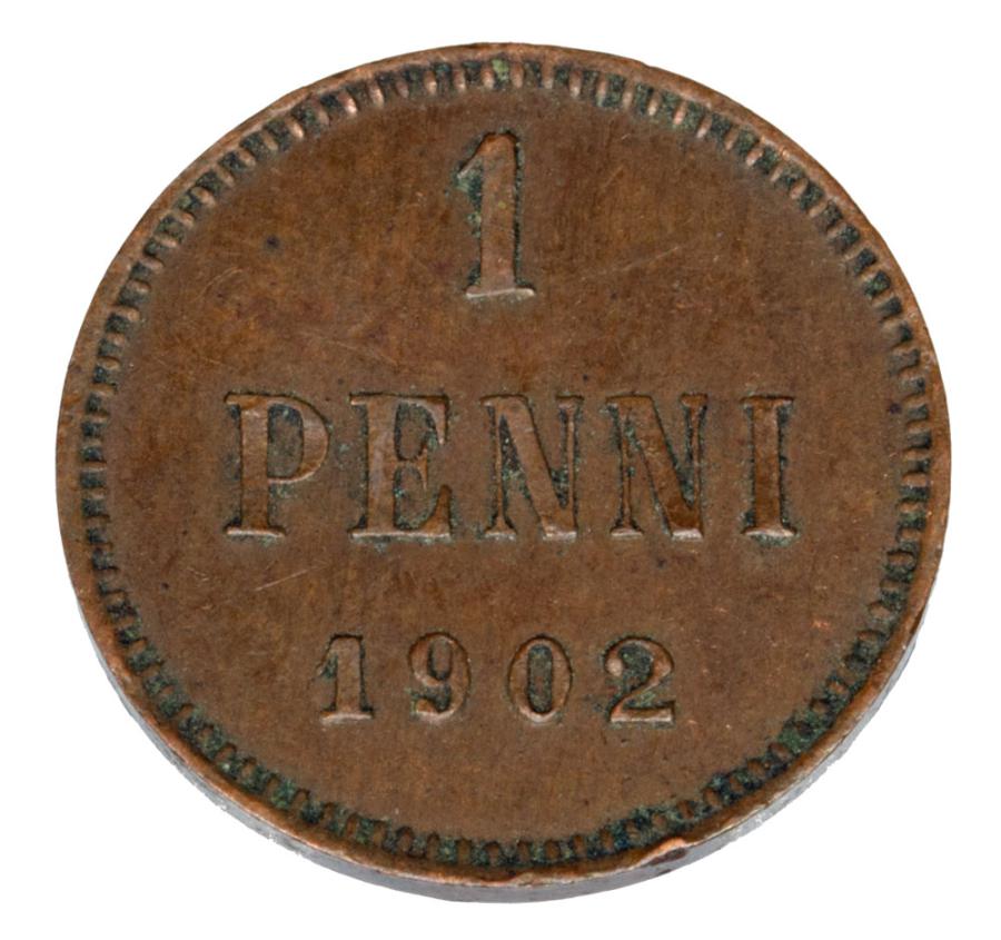 Pièce de 1 penny de 1902, Nicolas II, Finlande, occupation russe, Helsinki