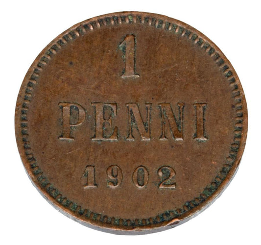 Pièce de 1 penny de 1902, Nicolas II, Finlande, occupation russe, Helsinki