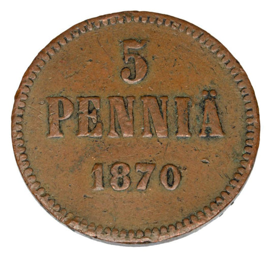 Pièce de 5 pence de 1870, Alexandre II, Finlande russe, Helsinki