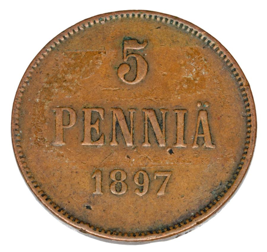 Pièce de 5 pence 1897 Nicolas II Finlande russe Helsinki