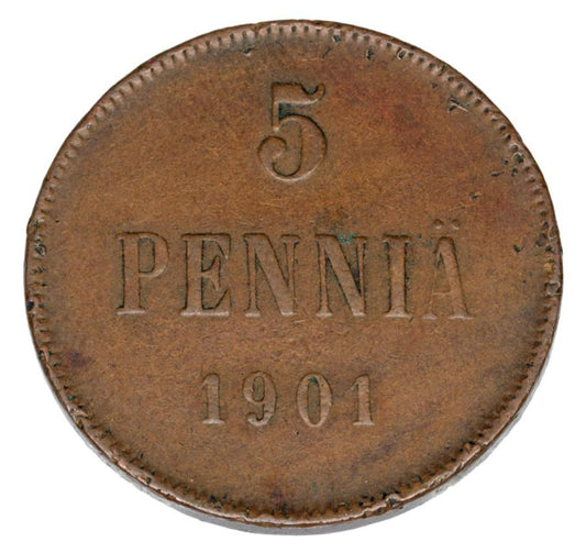 Pièce de 5 pence 1901 Nicolas II Finlande russe Helsinki