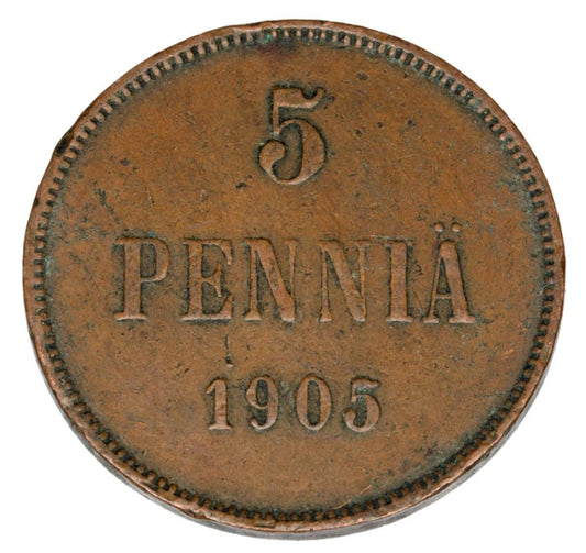 Pièce de 5 pence 1905 Nicolas II Finlande russe Helsinki