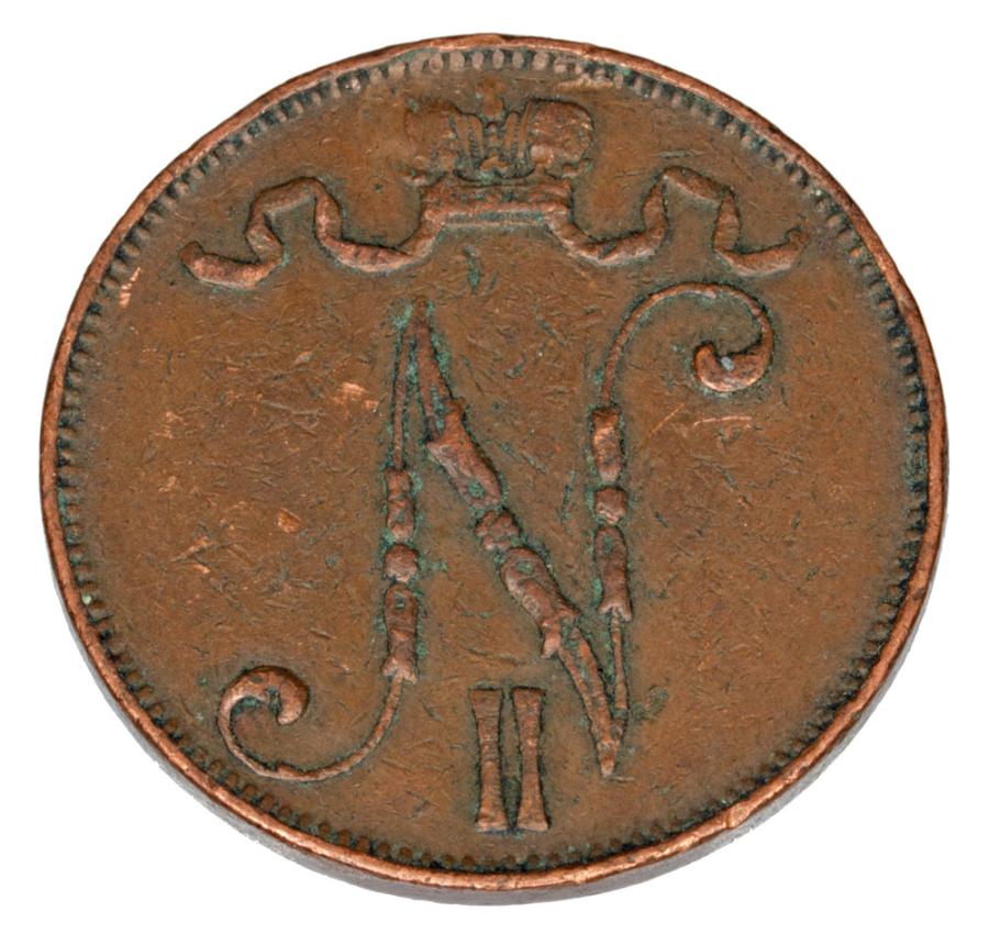 Pièce de 5 pence 1908 Nicolas II Finlande russe Helsinki