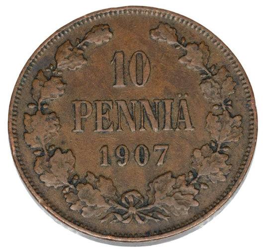 Pièce de 10 pence 1907 Nicolas II Finlande russe Helsinki