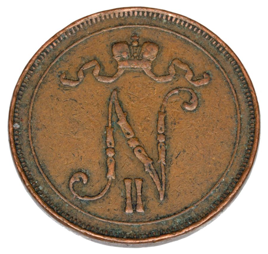 Pièce de 10 pence 1909 Nicolas II Finlande russe Helsinki