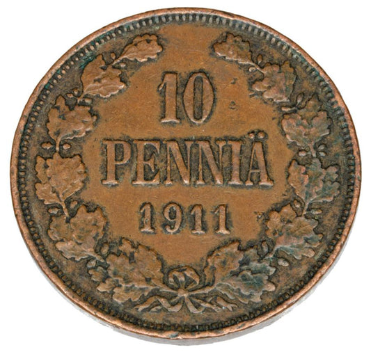Pièce de 10 pence de 1911 Nicolas II, Finlande russe, Helsinki