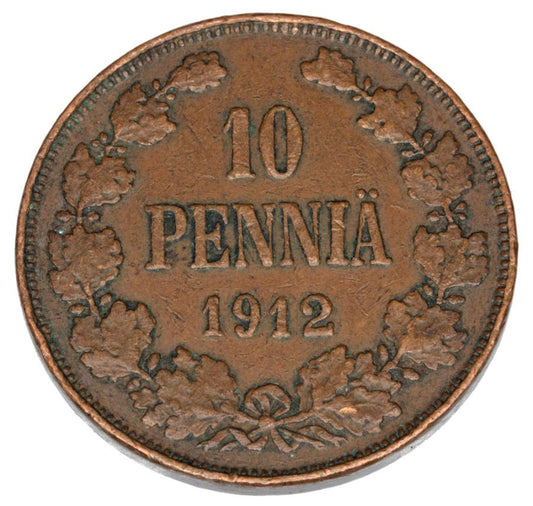 Pièce de 10 pence de 1912 Nicolas II, Finlande russe, Helsinki