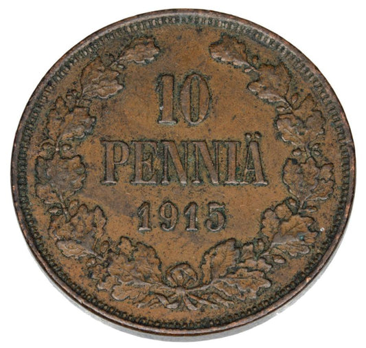 Pièce de 10 pence de 1915 Nicolas II, Finlande russe, Helsinki