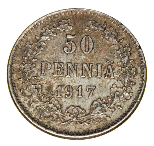 Pièce de 50 pence 1917 Nicolas II Finlande russe Helsinki