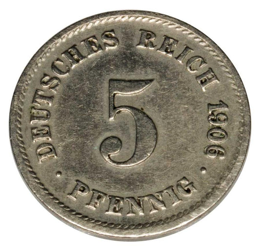 5 pfennig 1906 Guillaume II Hohenzollern Allemagne Karlsruhe G