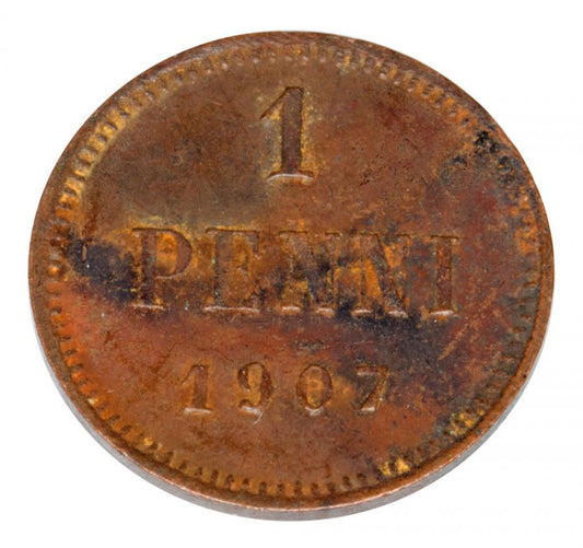 Pièce de 1 penny de 1907 Nicolas II Finlande Occupation russe Helsinki