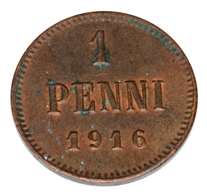 Pièce de 1 penny 1916 Nicolas II Finlande Occupation russe Helsinki