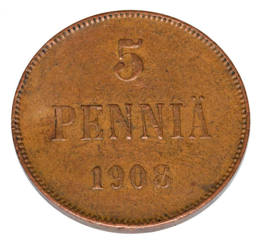 Pièce de 5 pence 1908 Nicolas II Finlande occupation Helsinki