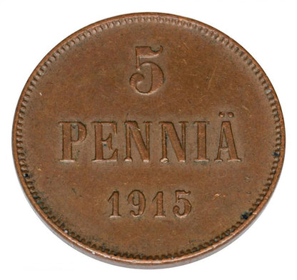 Pièce de 5 pence 1915 Nicolas II Finlande occupation Helsinki