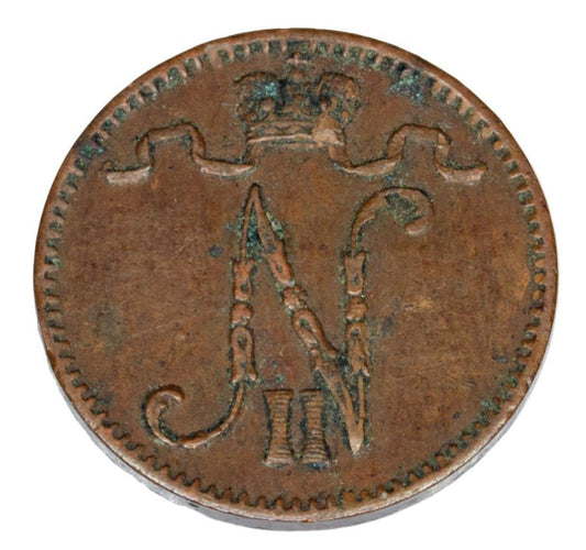 Pièce de 1 penny de 1902, Nicolas II, Finlande, occupation russe, Helsinki