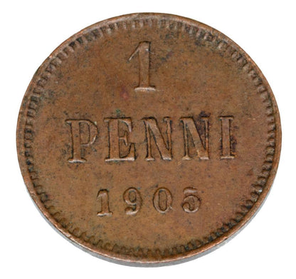 Pièce de 1 penny de 1905 Nicolas II Finlande Occupation russe Helsinki