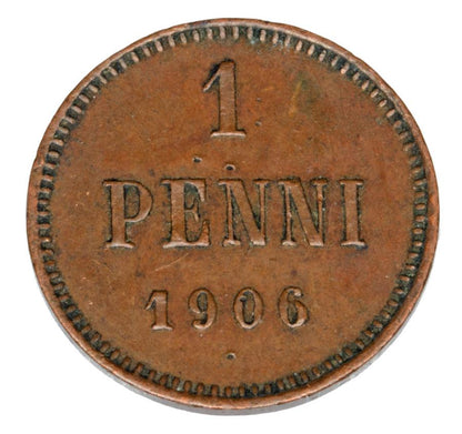 Pièce de 1 penny de 1906 Nicolas II Finlande Occupation russe Helsinki