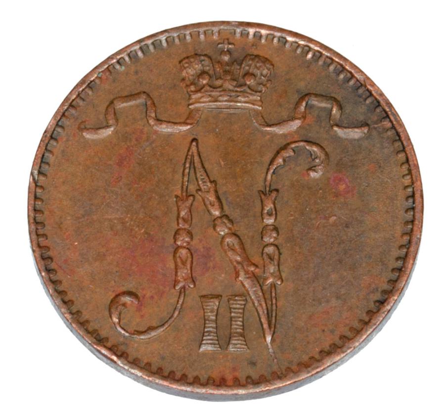 Pièce de 1 penny de 1908, Nicolas II, Finlande, occupation russe, Helsinki