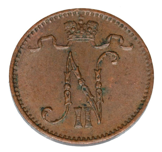 Pièce de 1 penny de 1909, Nicolas II, Finlande, occupation russe, Helsinki