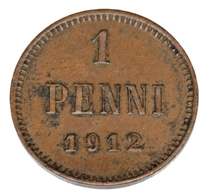 Pièce de 1 penny de 1912 Nicolas II Finlande Occupation russe Helsinki