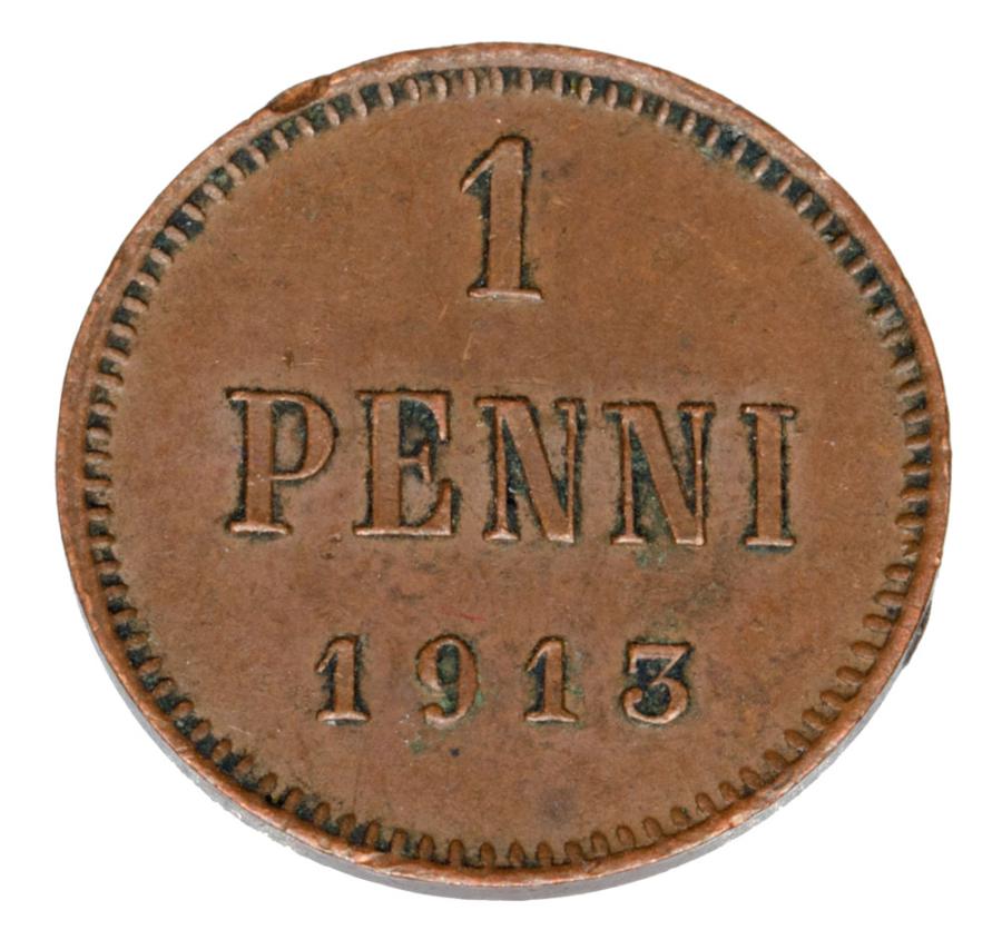 Pièce de 1 penny, 1913, Nicolas II, Finlande, occupation russe, Helsinki