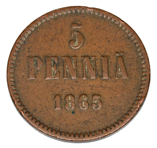 Pièce de 5 pence 1865 Alexandre II Finlande russe Helsinki