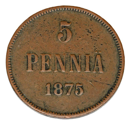 Pièce de 5 pence 1875 Alexandre II Russie Finlande Helsinki
