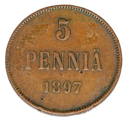 Pièce de 5 pence 1897 Nicolas II Finlande russe Helsinki