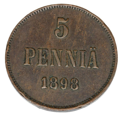 Pièce de 5 pence 1898 Nicolas II Finlande russe Helsinki
