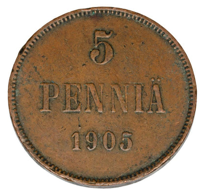 Pièce de 5 pence 1905 Nicolas II Finlande russe Helsinki