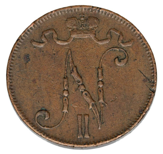 Pièce de 5 pence 1907 Nicolas II Finlande russe Helsinki