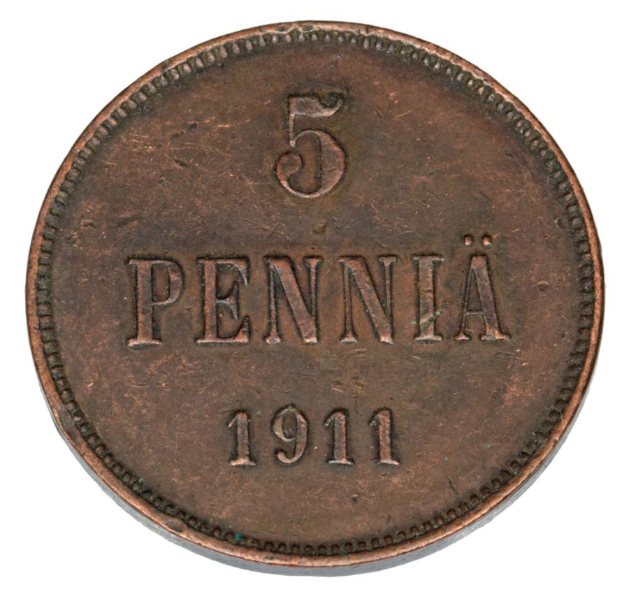 Pièce de 5 pence 1911 Nicolas II Russie Finlande Helsinki