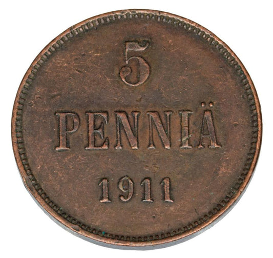 Pièce de 5 pence 1911 Nicolas II Russie Finlande Helsinki
