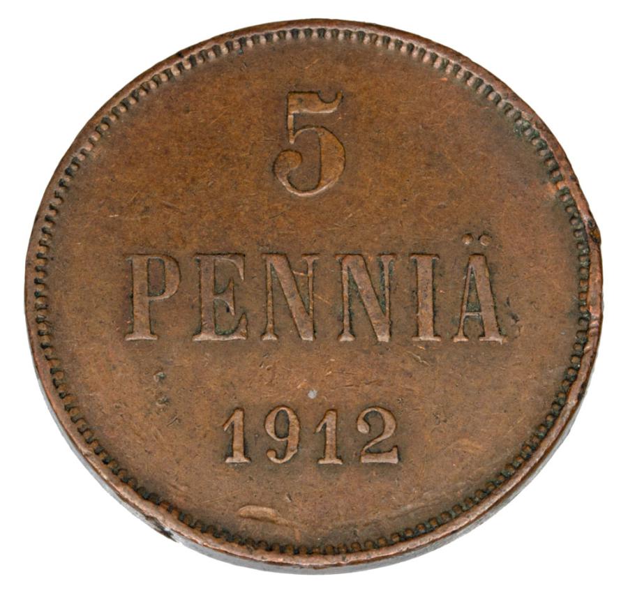 Pièce de 5 pence 1912 Nicolas II Finlande russe Helsinki
