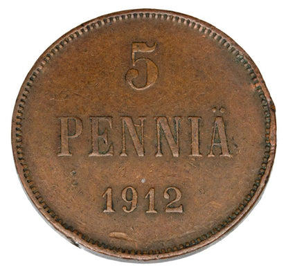 Pièce de 5 pence 1912 Nicolas II Finlande russe Helsinki