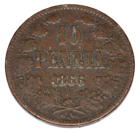 Pièce de 10 pence de 1866, Alexandre II, Finlande russe, Helsinki