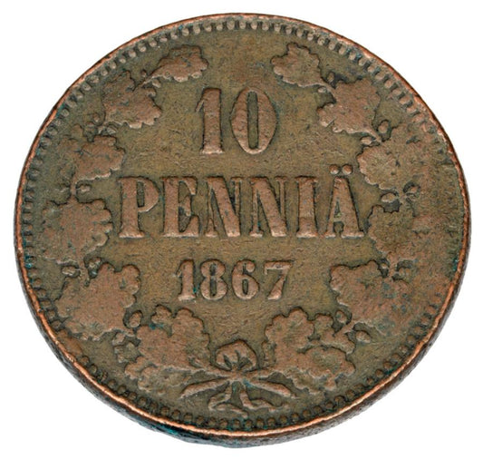 Pièce de 10 pence de 1867, Alexandre II, Finlande russe, Helsinki