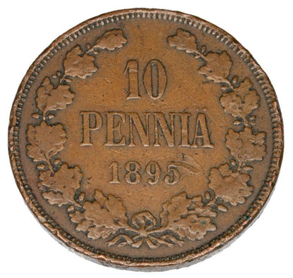 Pièce de 10 pence 1895 Nicolas II Finlande russe Helsinki