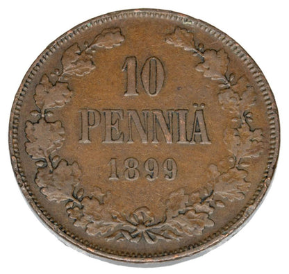 Pièce de 10 pence 1899 Nicolas II Finlande russe Helsinki