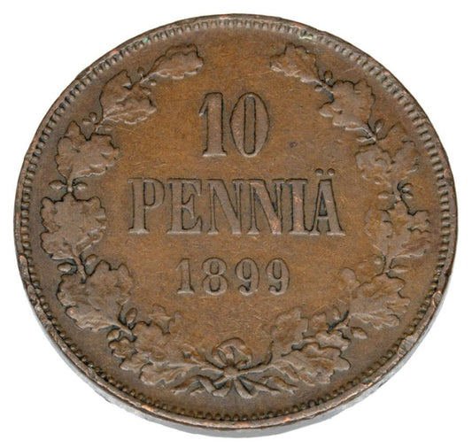 Pièce de 10 pence 1899 Nicolas II Finlande russe Helsinki