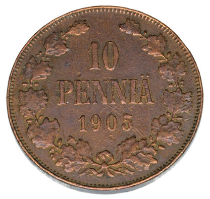 Pièce de 10 pence de 1905 Nicolas II, Finlande russe, Helsinki