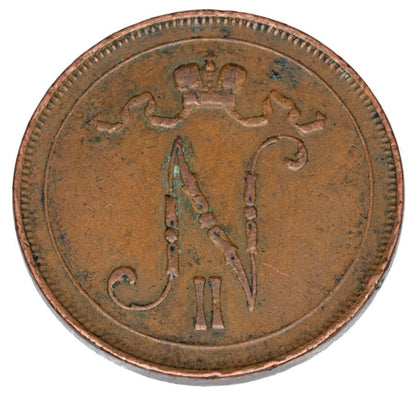 Pièce de 10 pence de 1908, Nicolas II, Finlande russe, Helsinki