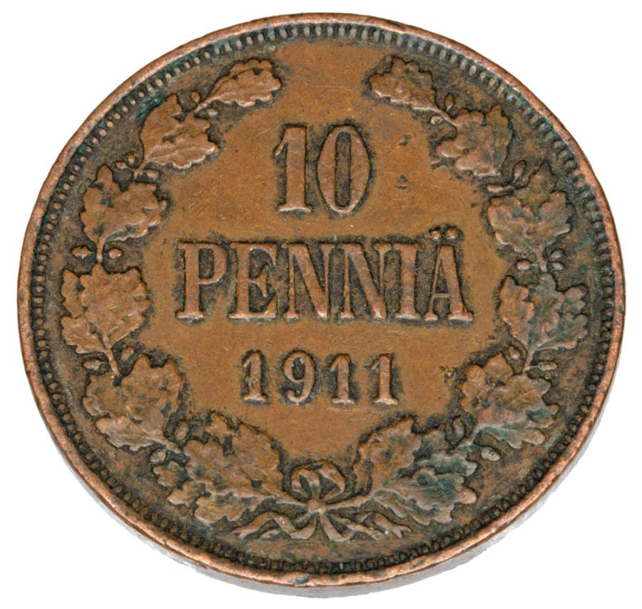Pièce de 10 pence de 1911 Nicolas II, Finlande russe, Helsinki