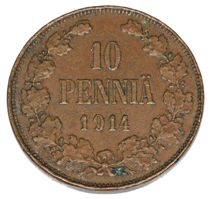 Pièce de 10 pence 1914 Nicolas II Finlande russe Helsinki