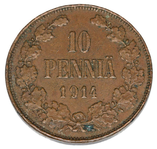Pièce de 10 pence 1914 Nicolas II Finlande russe Helsinki