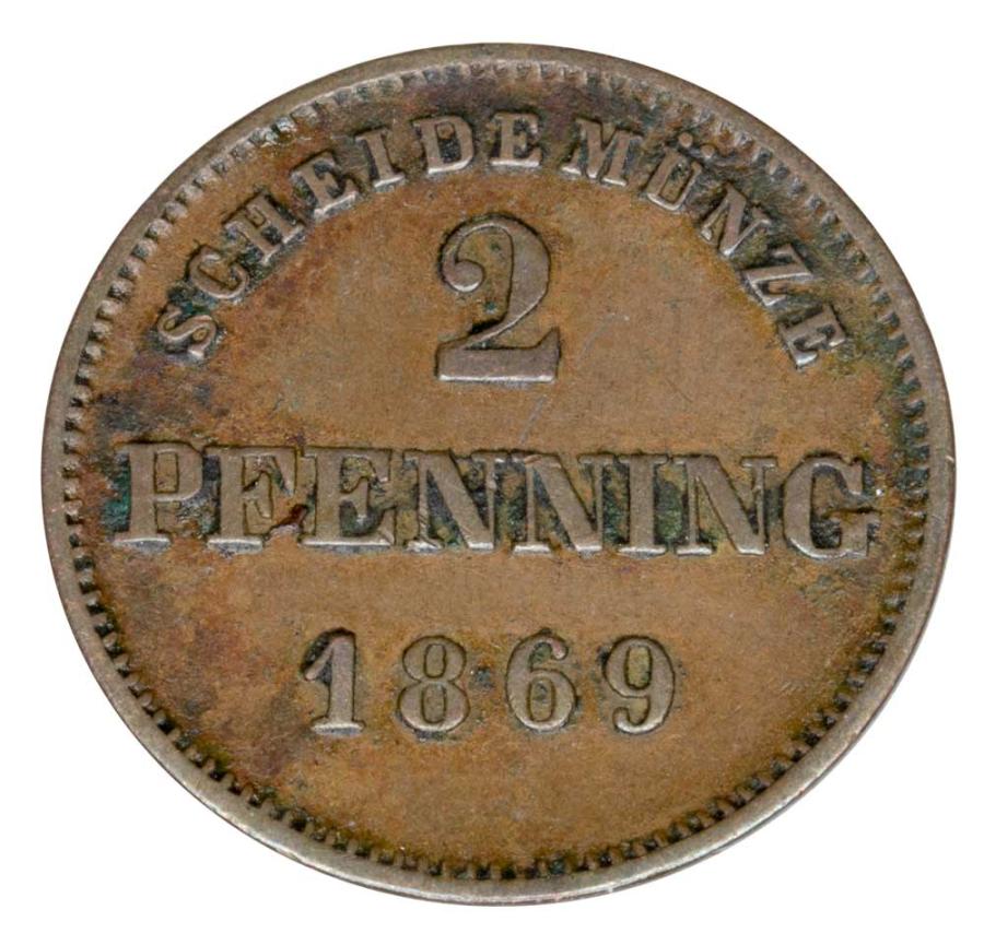 2 pfennigs 1869 Louis II de Bavière Allemagne
