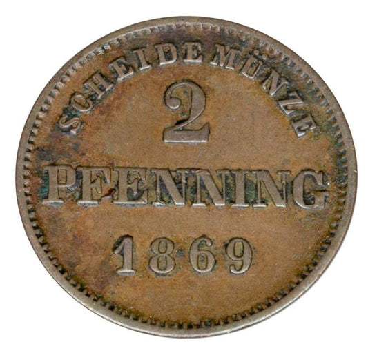 2 pfennigs 1869 Louis II de Bavière Allemagne