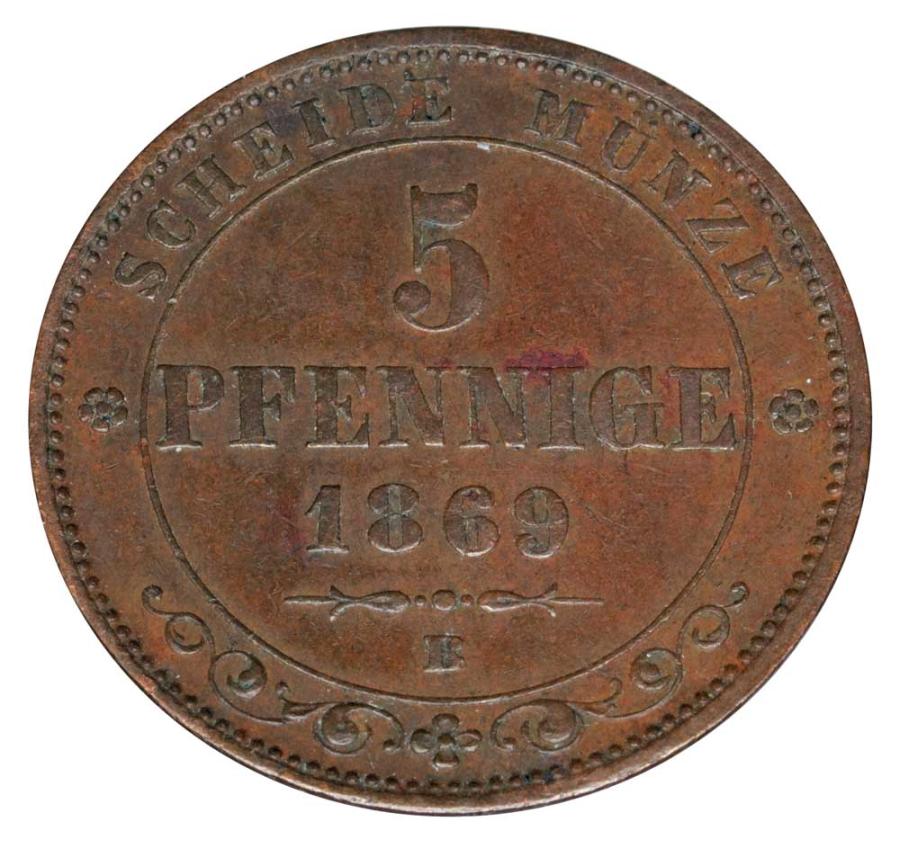 5 pfennig 1869 Jan Wettyn Allemagne Saxe Dresde B